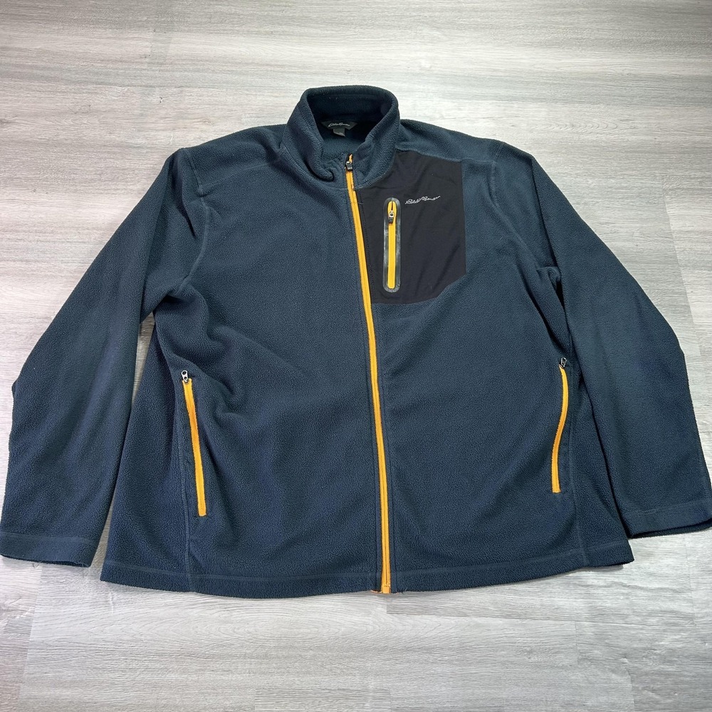 Eddie Bauer Jacket Mens 2XL Blue Fleece Full Zip Chest Pocket Outdoor Hiking